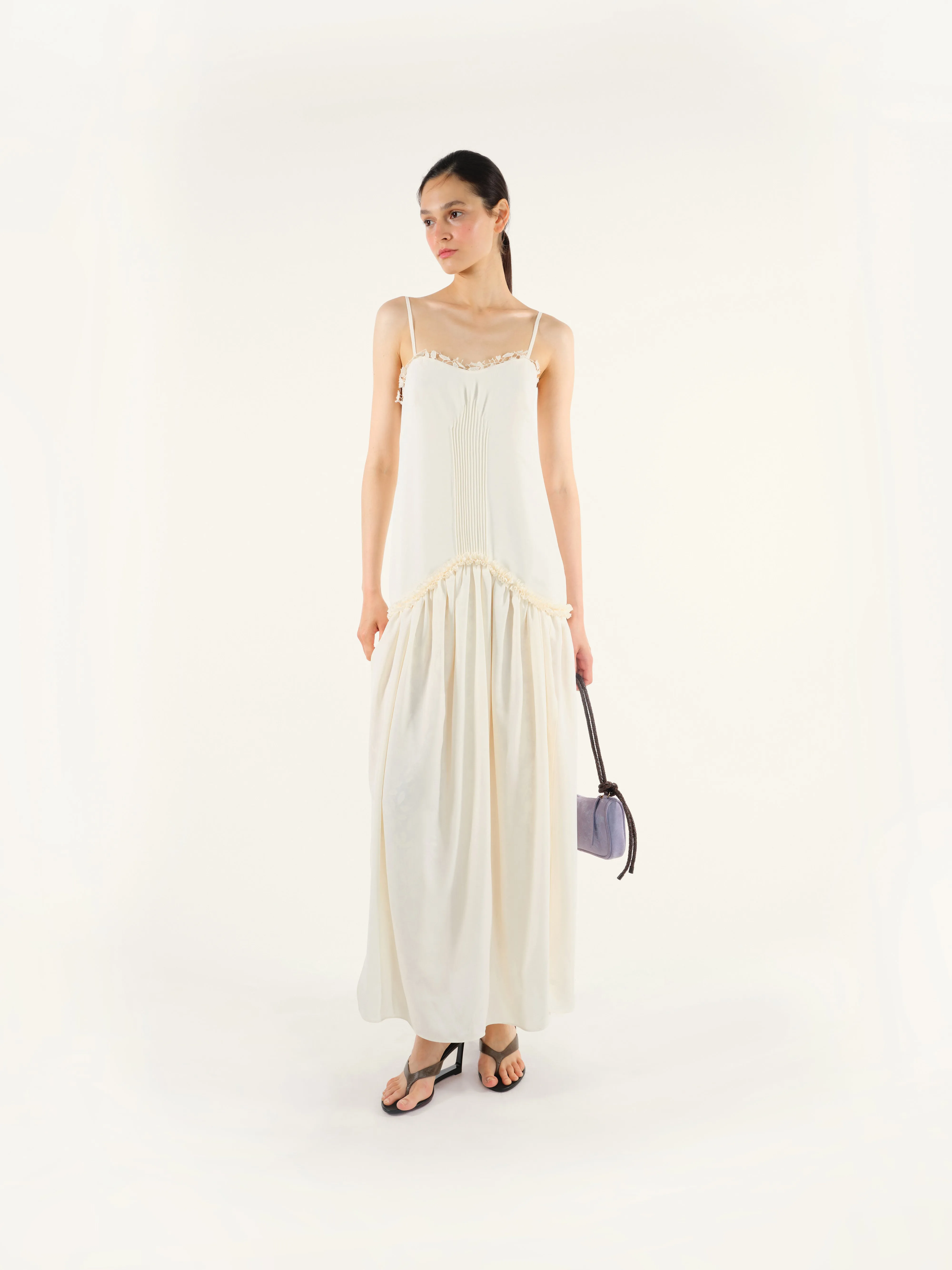 ALEXIS - Lace and slit detailed maxi dress