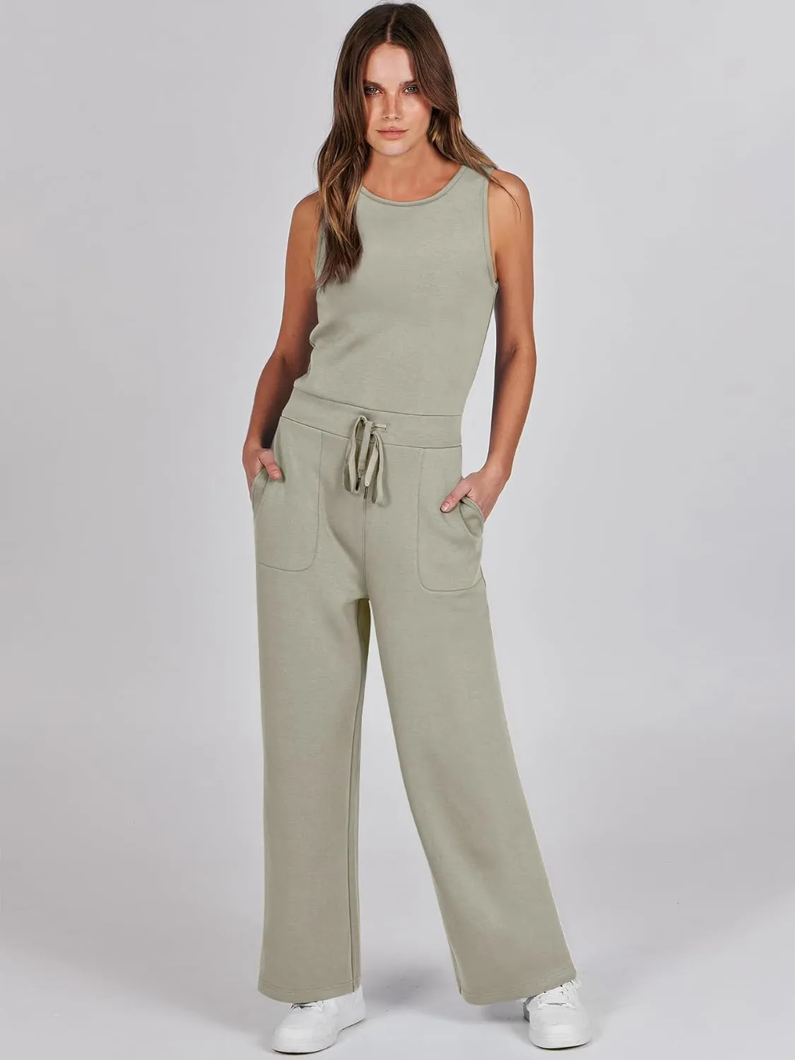 ANRABESS Womens Jumpsuits 2025 Summer Casual Dressy Romper Sleeveless Wide Leg Long Pants One Piece Outfits Vacation Clothes