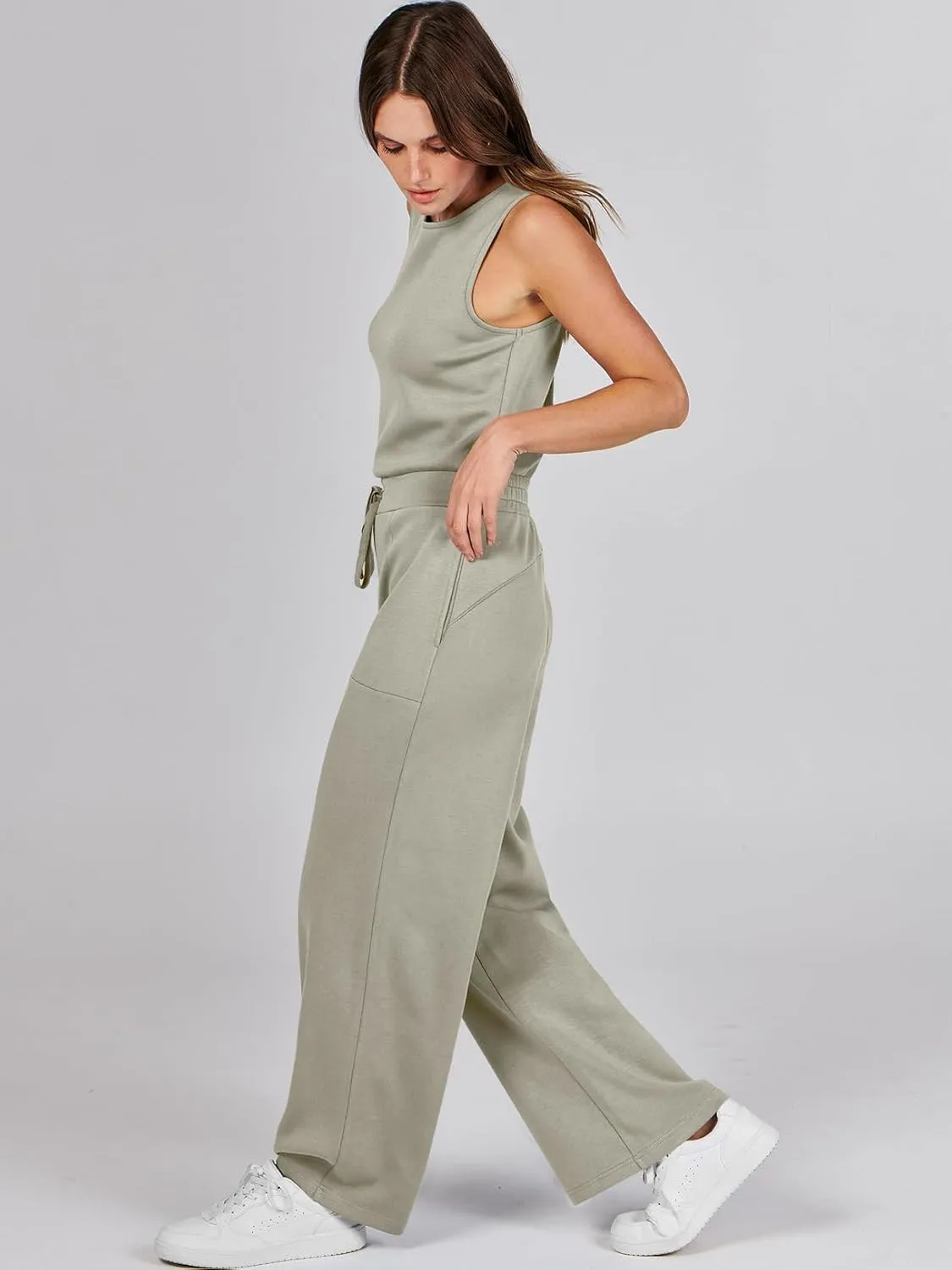 ANRABESS Womens Jumpsuits 2025 Summer Casual Dressy Romper Sleeveless Wide Leg Long Pants One Piece Outfits Vacation Clothes