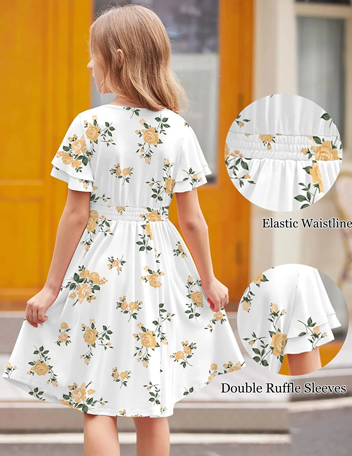Arshiner Girl's Casual Dress Scoop Neck Flowy Print and Plain Sundress