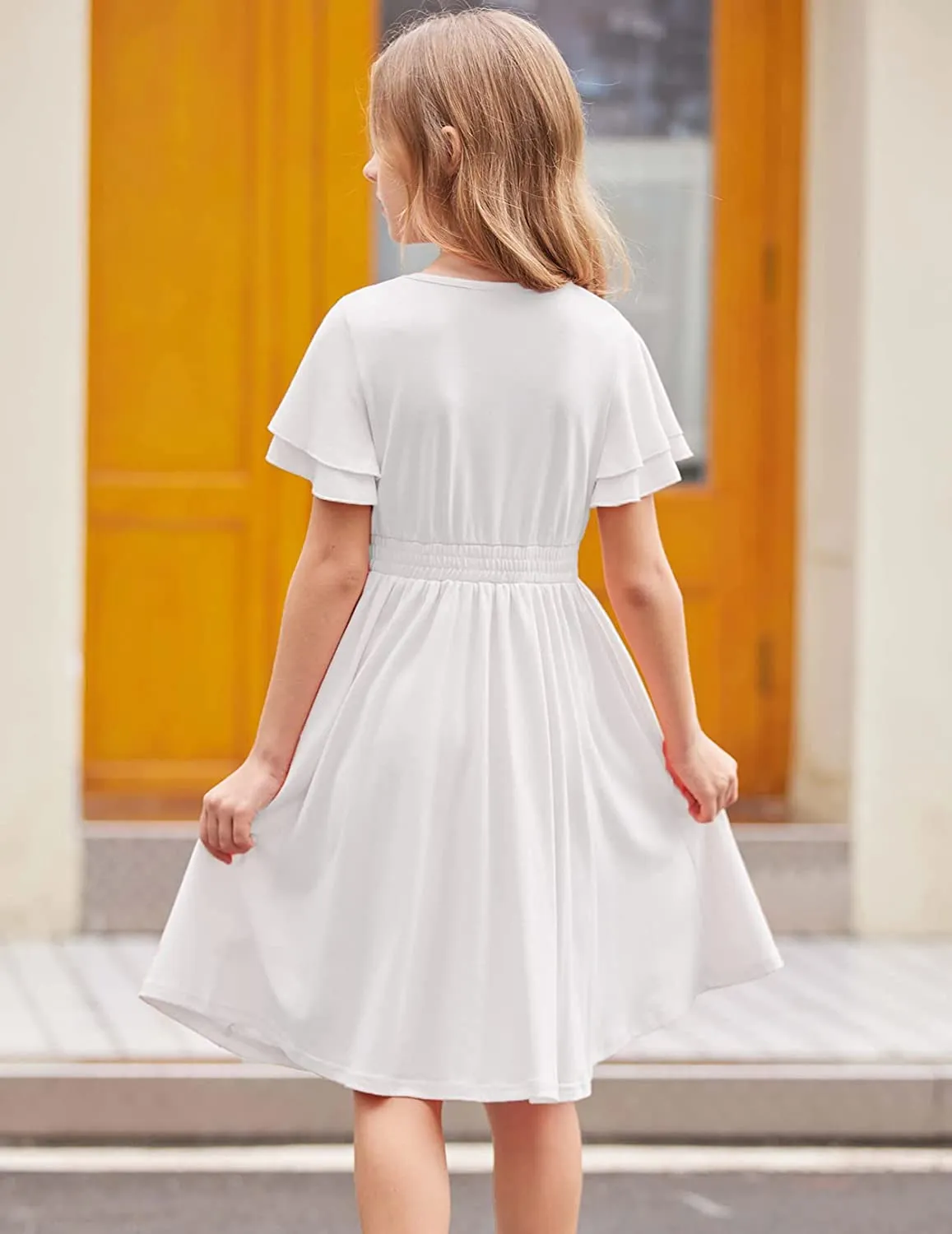 Arshiner Girl's Casual Dress Scoop Neck Flowy Print and Plain Sundress