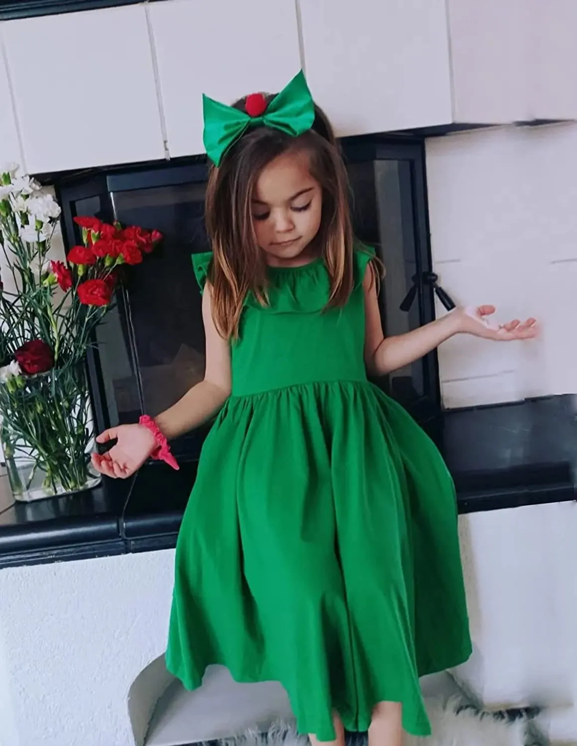 Arshiner Girls Ruffle Trim Neckline Dress A-Line Swing Dresses