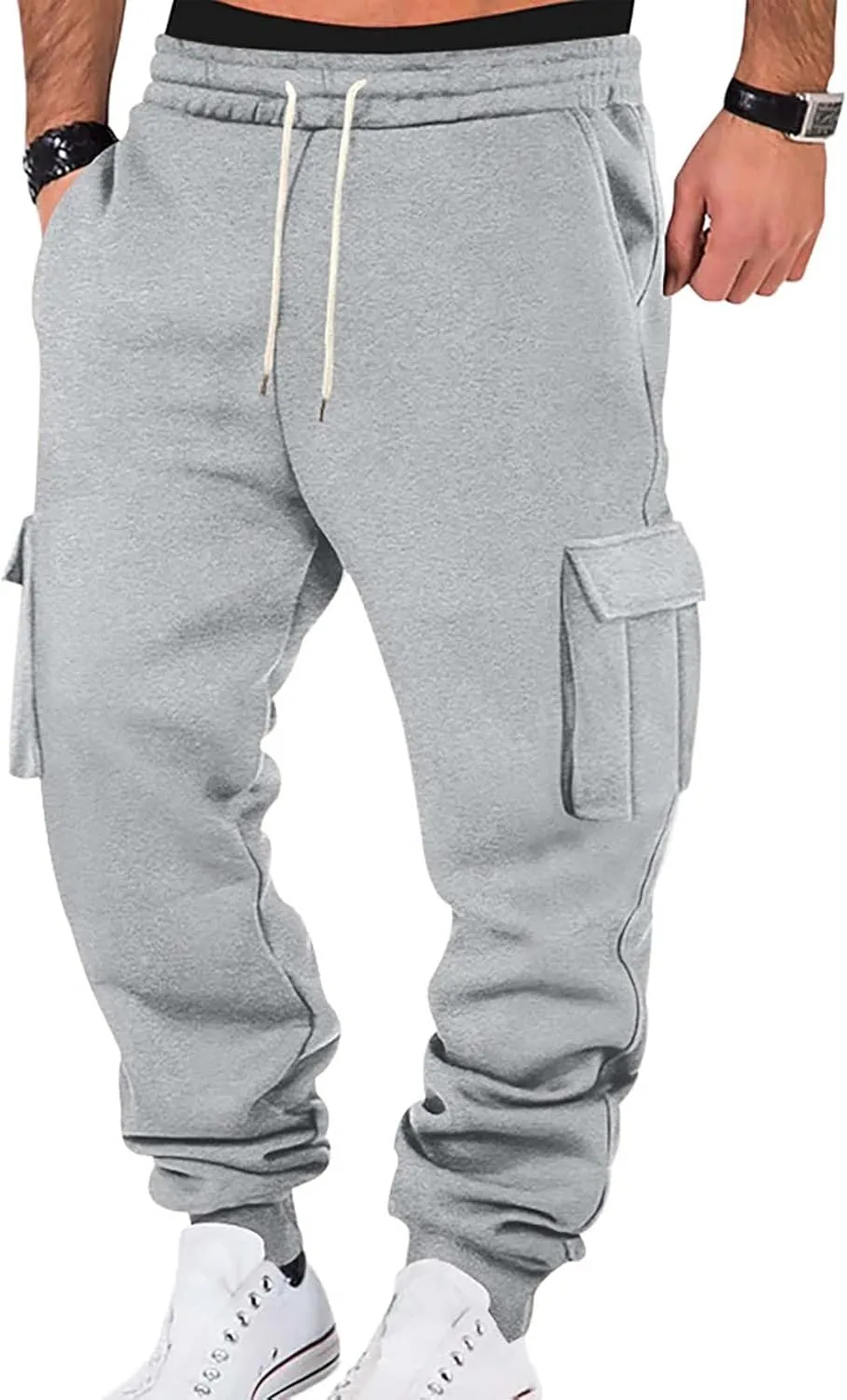 Baggy Cargo Sweatpants for Men Casual Sweat Pants Drawstring Waist Athletic Pants Joggers with Pockets