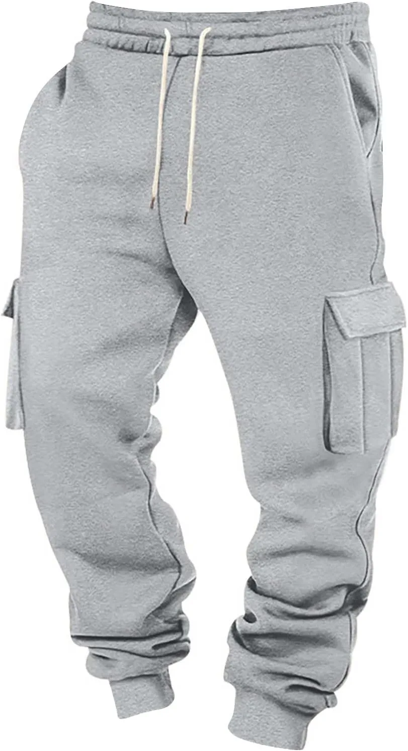 Baggy Cargo Sweatpants for Men Casual Sweat Pants Drawstring Waist Athletic Pants Joggers with Pockets