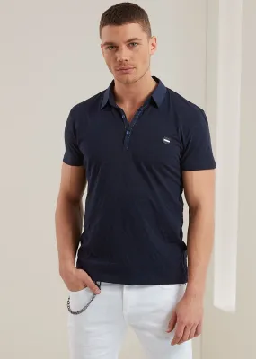 Blue Square Textured Weave Polo