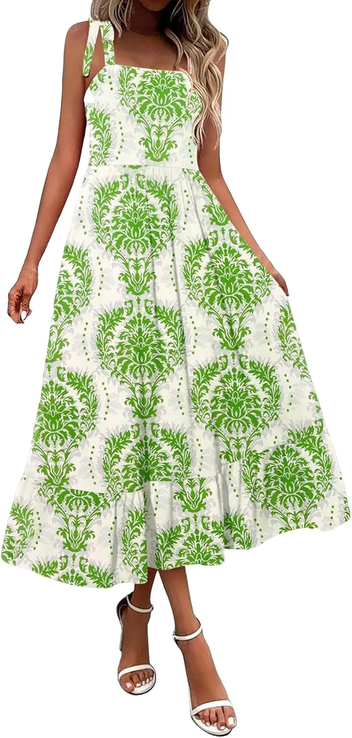 Boho Maxi Dresses for Women 2025 Summer Floral Dress Wedding Guest Long Dress Casual Flowy Berach Vacation Sundress