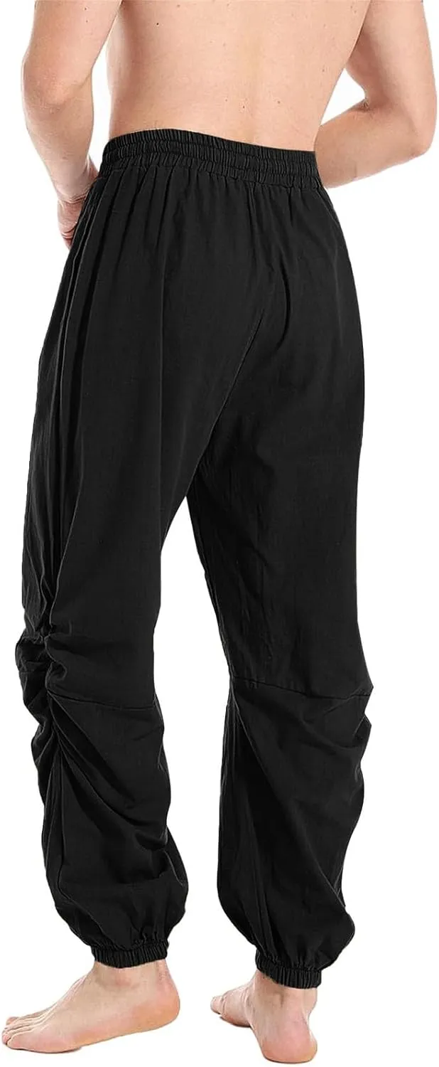 Cambkatl Men's Loose Summer Linen Harem Pants Lightweight Drawstring Casual Elastic Waist Beach Yoga Trousers with Pockets