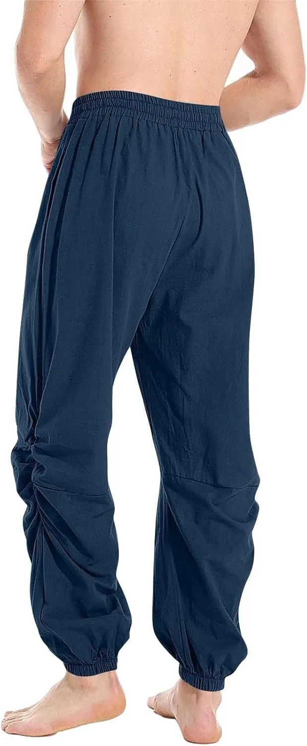 Cambkatl Men's Loose Summer Linen Harem Pants Lightweight Drawstring Casual Elastic Waist Beach Yoga Trousers with Pockets