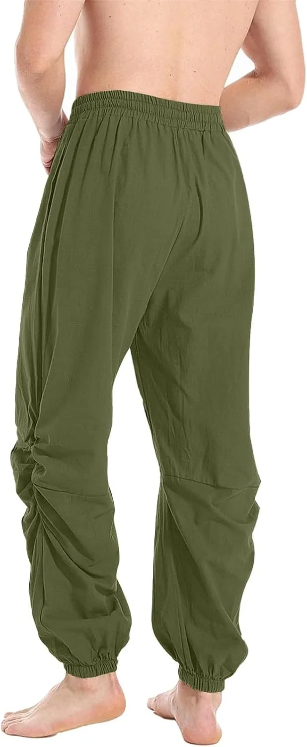 Cambkatl Men's Loose Summer Linen Harem Pants Lightweight Drawstring Casual Elastic Waist Beach Yoga Trousers with Pockets