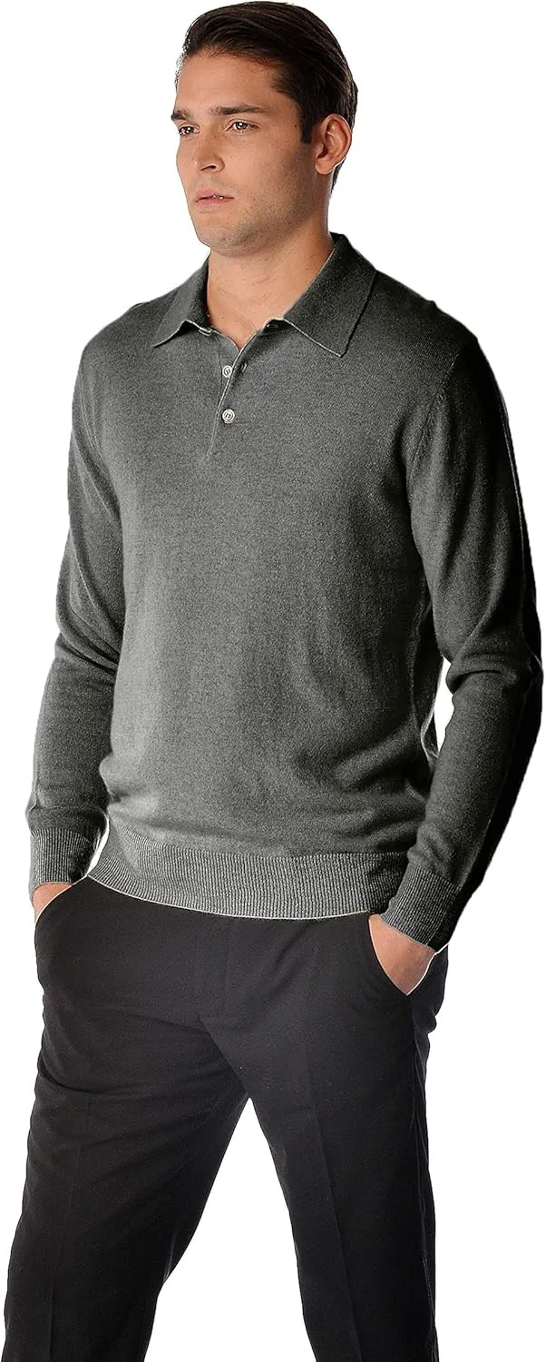 Cashmere Boutique 100% Pure Cashmere Polo Pullover Sweater for Men  Polo Neck, Long Sleeve, Lightweight, Soft & Warm Sweater