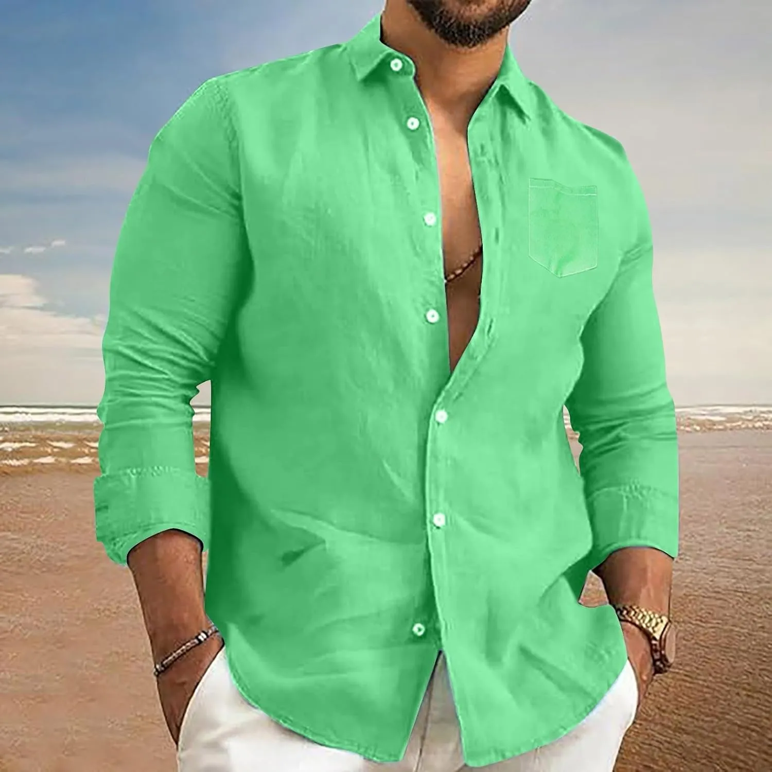 Cotton Linen Shirts for Men Quick Dry Breathable Loose Button Down Short Sleeve Beach Shirt Regular Fit Dress Top