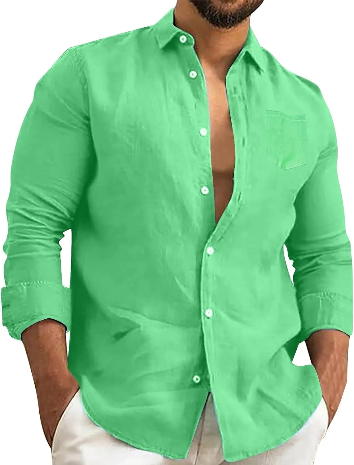 Cotton Linen Shirts for Men Quick Dry Breathable Loose Button Down Short Sleeve Beach Shirt Regular Fit Dress Top