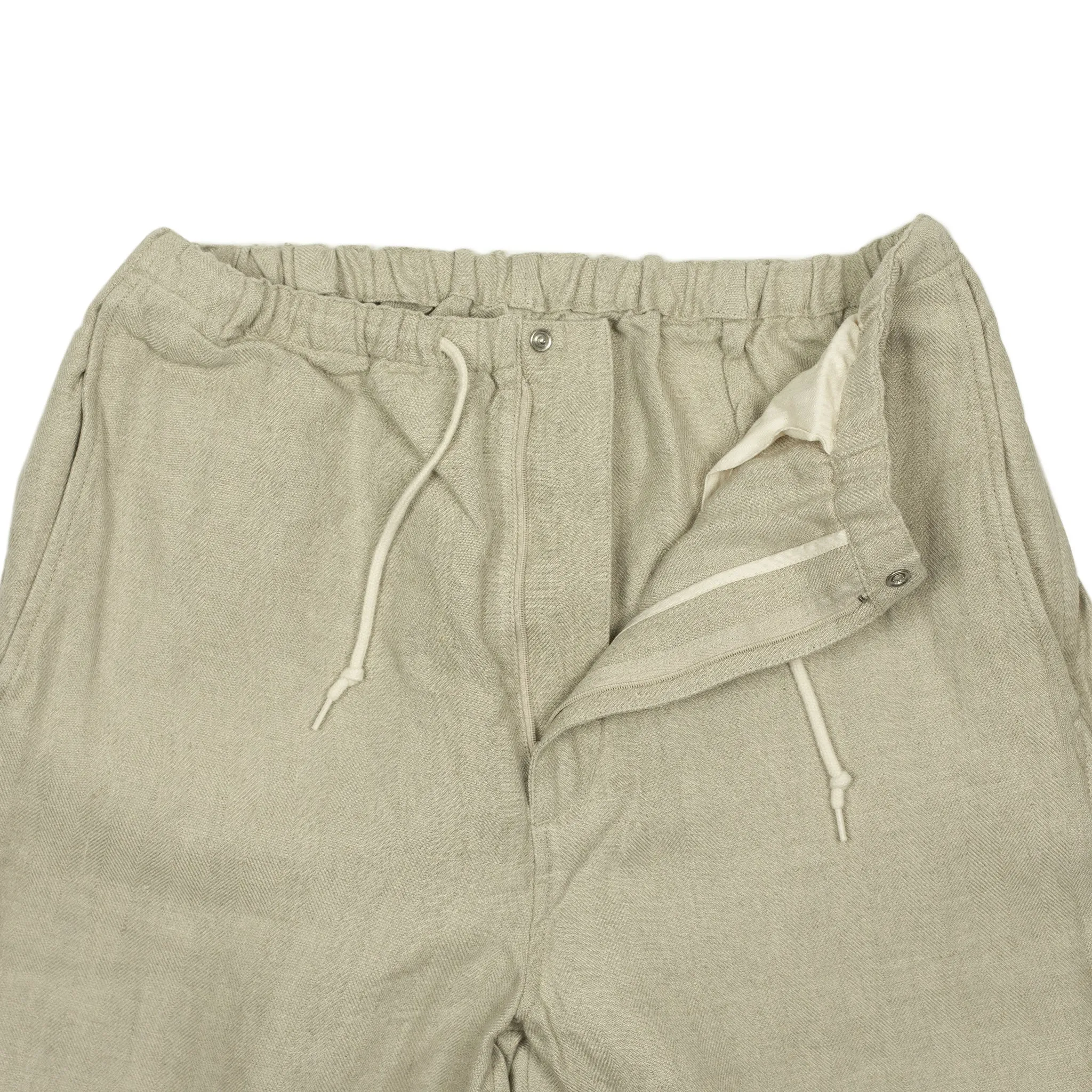 Drawstring trousers in natural linen herringbone