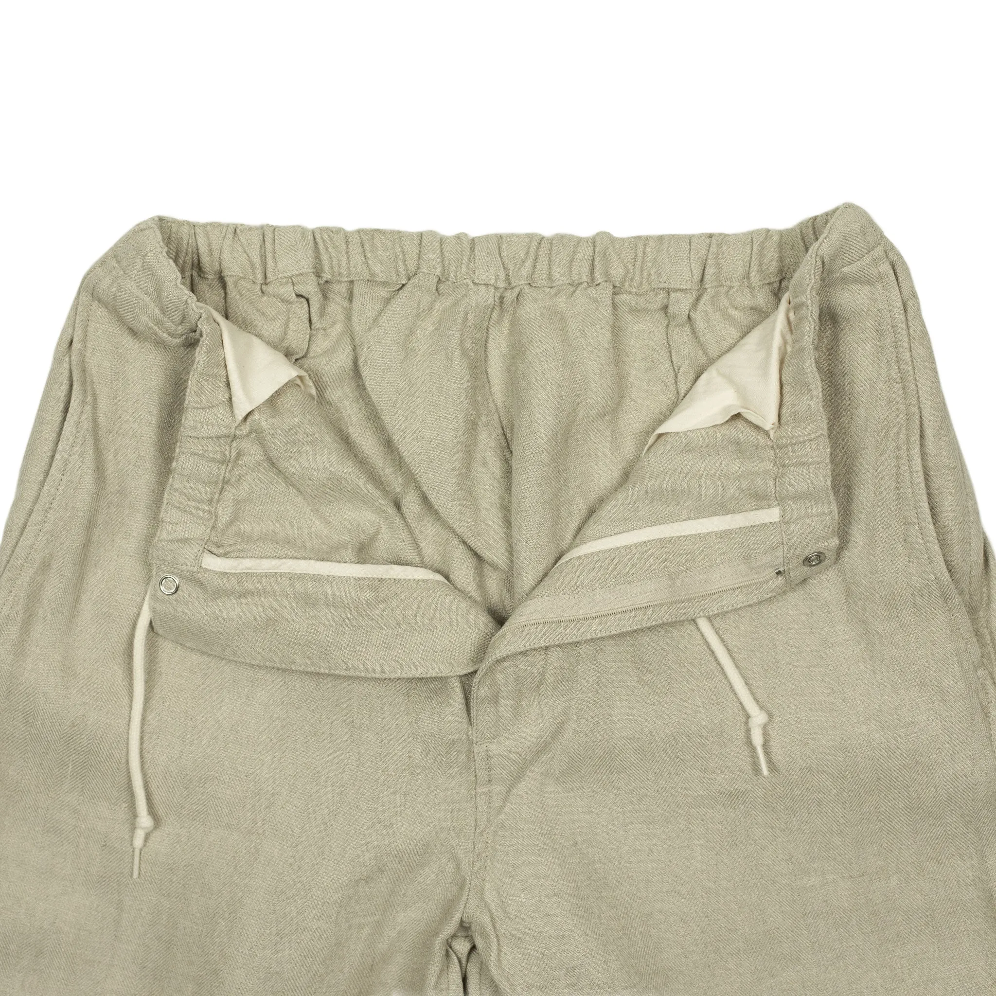 Drawstring trousers in natural linen herringbone