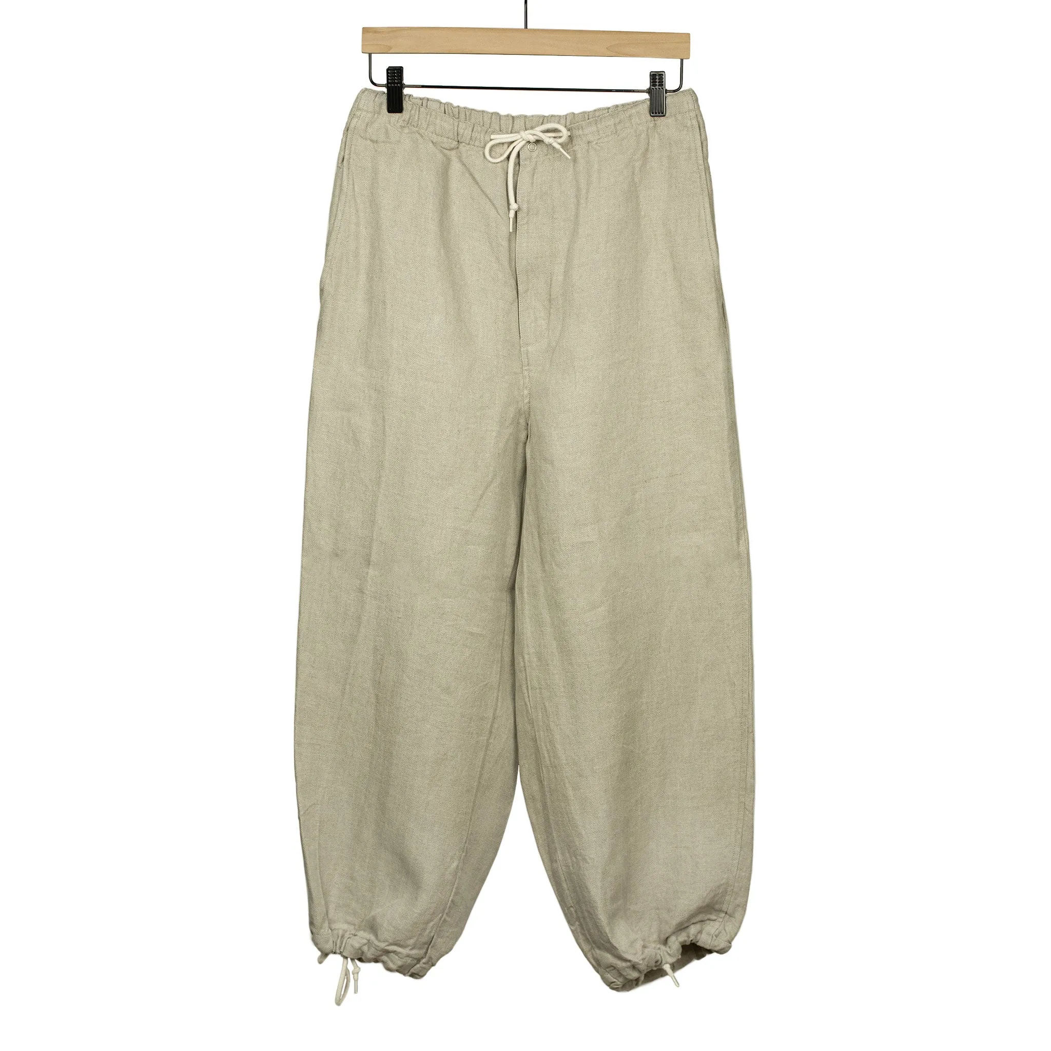 Drawstring trousers in natural linen herringbone