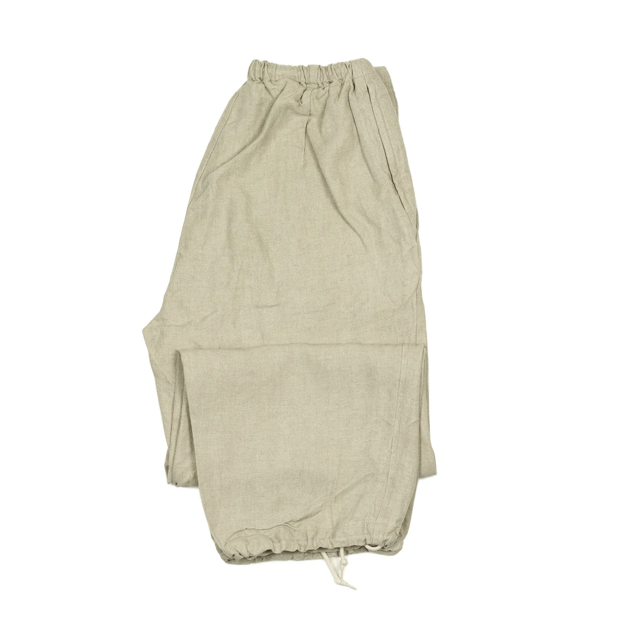 Drawstring trousers in natural linen herringbone