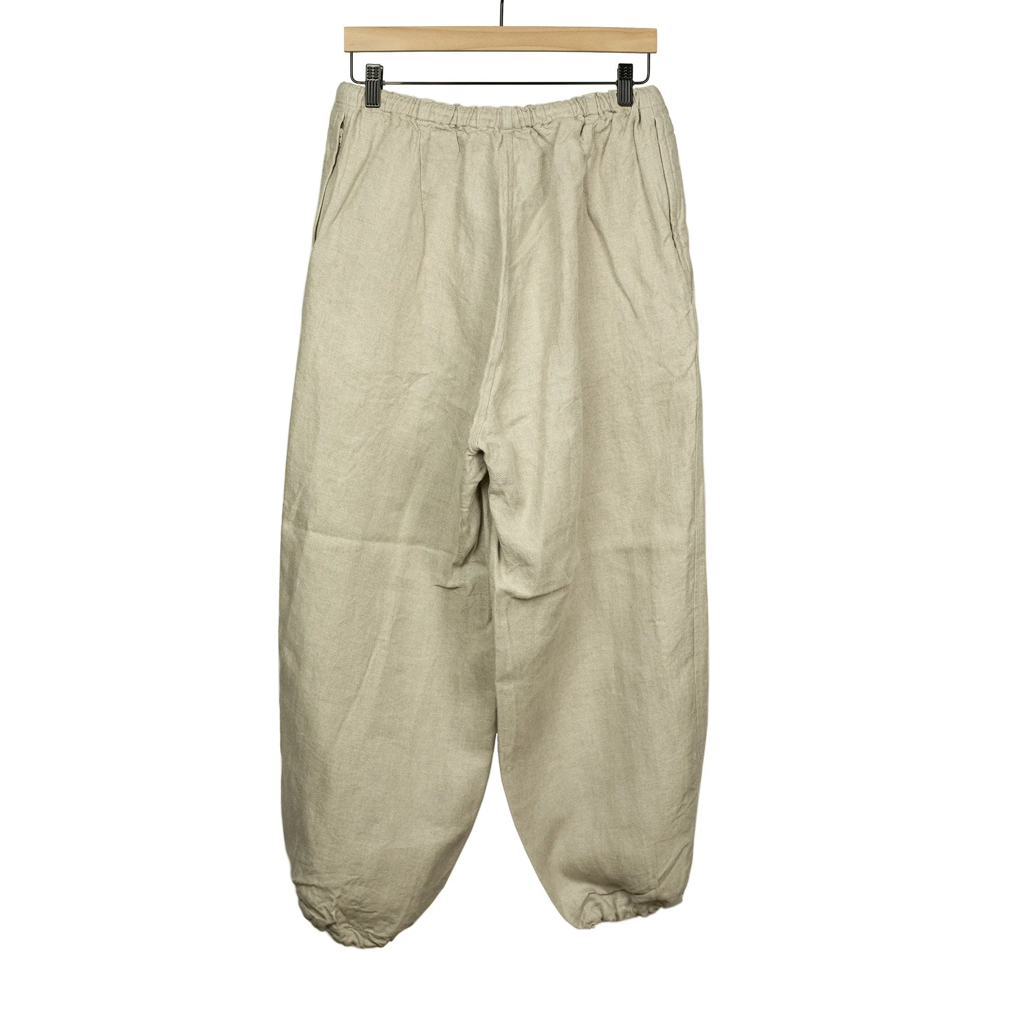 Drawstring trousers in natural linen herringbone