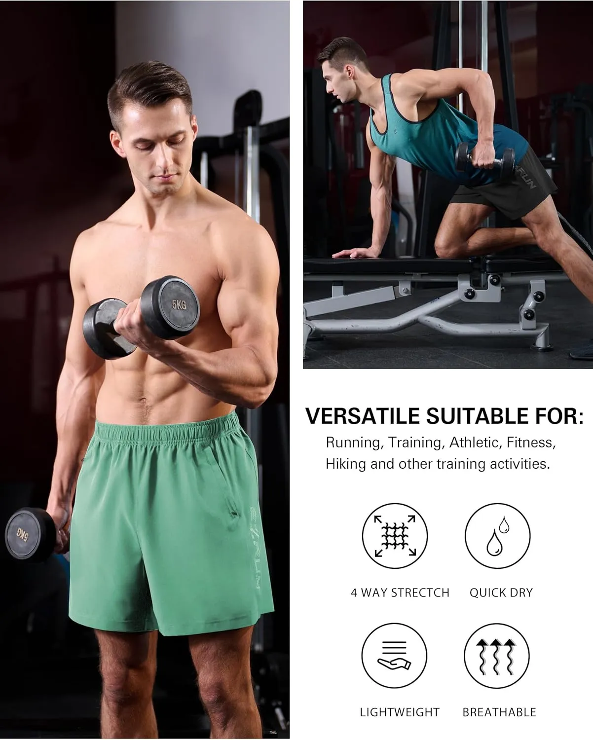 EZRUN Men's Athletic Running Shorts 7 inch Quick Dry Exercise Tennis Shorts Lightweight Workout Gym Shorts