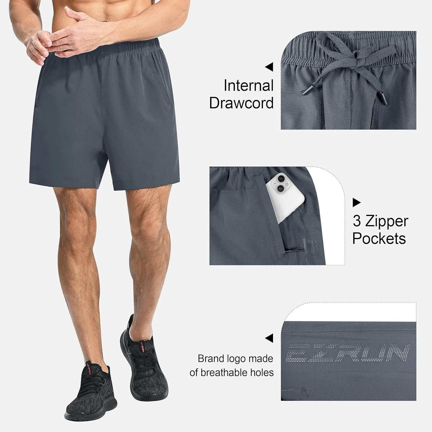 EZRUN Men's Athletic Running Shorts 7 inch Quick Dry Exercise Tennis Shorts Lightweight Workout Gym Shorts