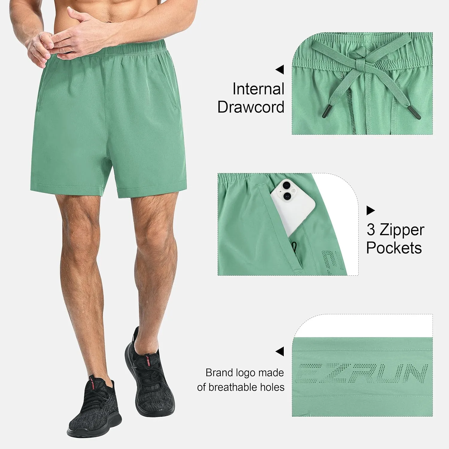 EZRUN Men's Athletic Running Shorts 7 inch Quick Dry Exercise Tennis Shorts Lightweight Workout Gym Shorts