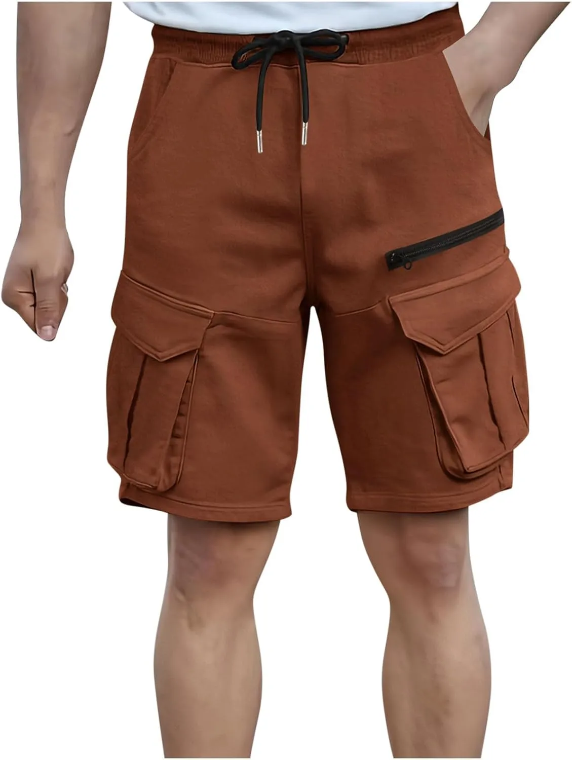 Fashion Cargo Shorts for Men Multi-Pocket Zipper Men's Pants Casual Loose Solid Color Shorts