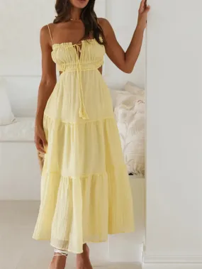 FashionSierra - Women Summer Boho Cutout Tiered Flowy Tie Back Beach Sundress Maxi Dress