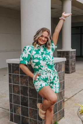 Find Me In The Tropics Cream Green Denim Romper