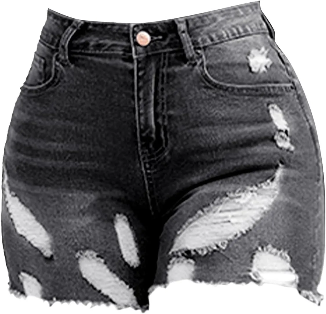 GOKKILRW Womens Ripped Jeans Shorts Summer Stretch Skinny Distressed Straight Leg Stylish High Waist Curvy Denim Shorts Sexy