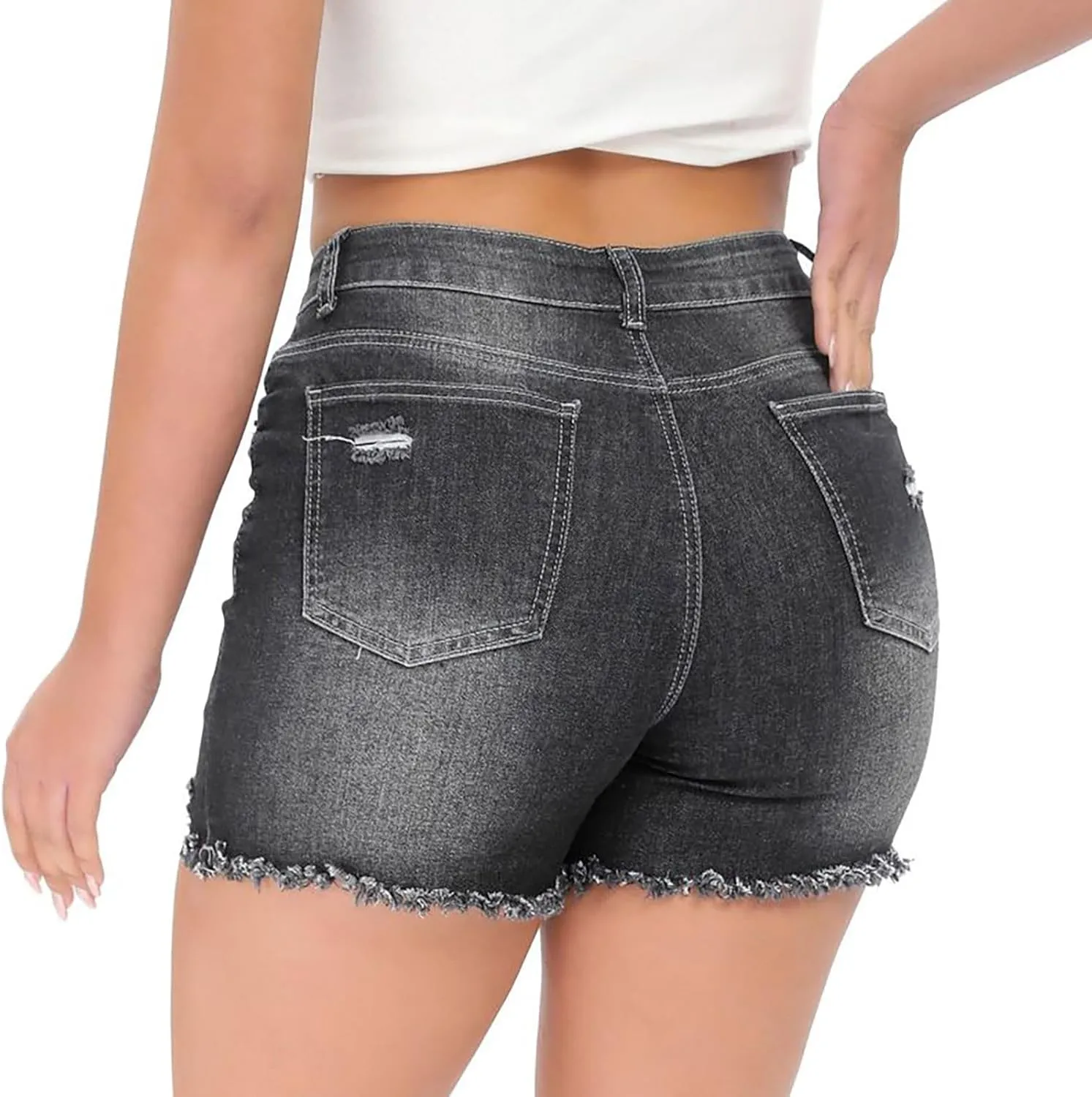 GOKKILRW Womens Ripped Jeans Shorts Summer Stretch Skinny Distressed Straight Leg Stylish High Waist Curvy Denim Shorts Sexy