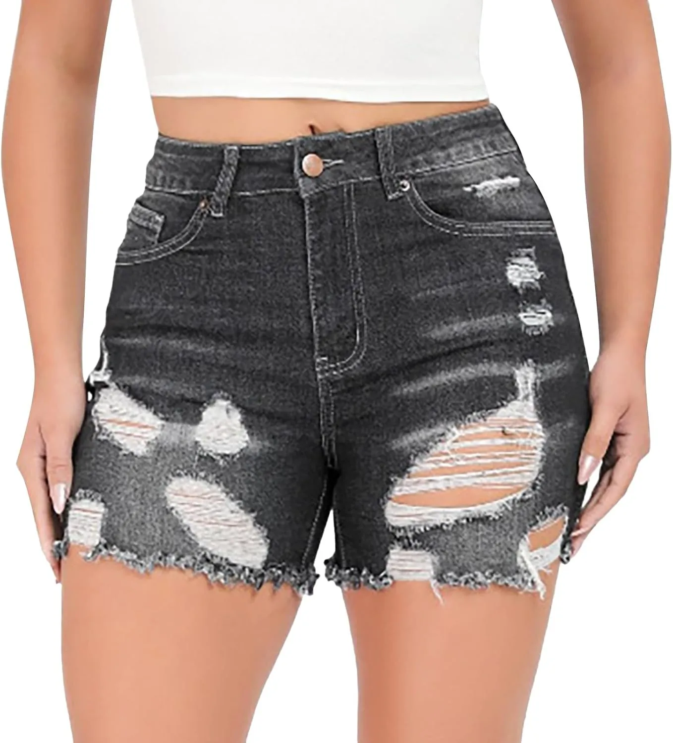 GOKKILRW Womens Ripped Jeans Shorts Summer Stretch Skinny Distressed Straight Leg Stylish High Waist Curvy Denim Shorts Sexy