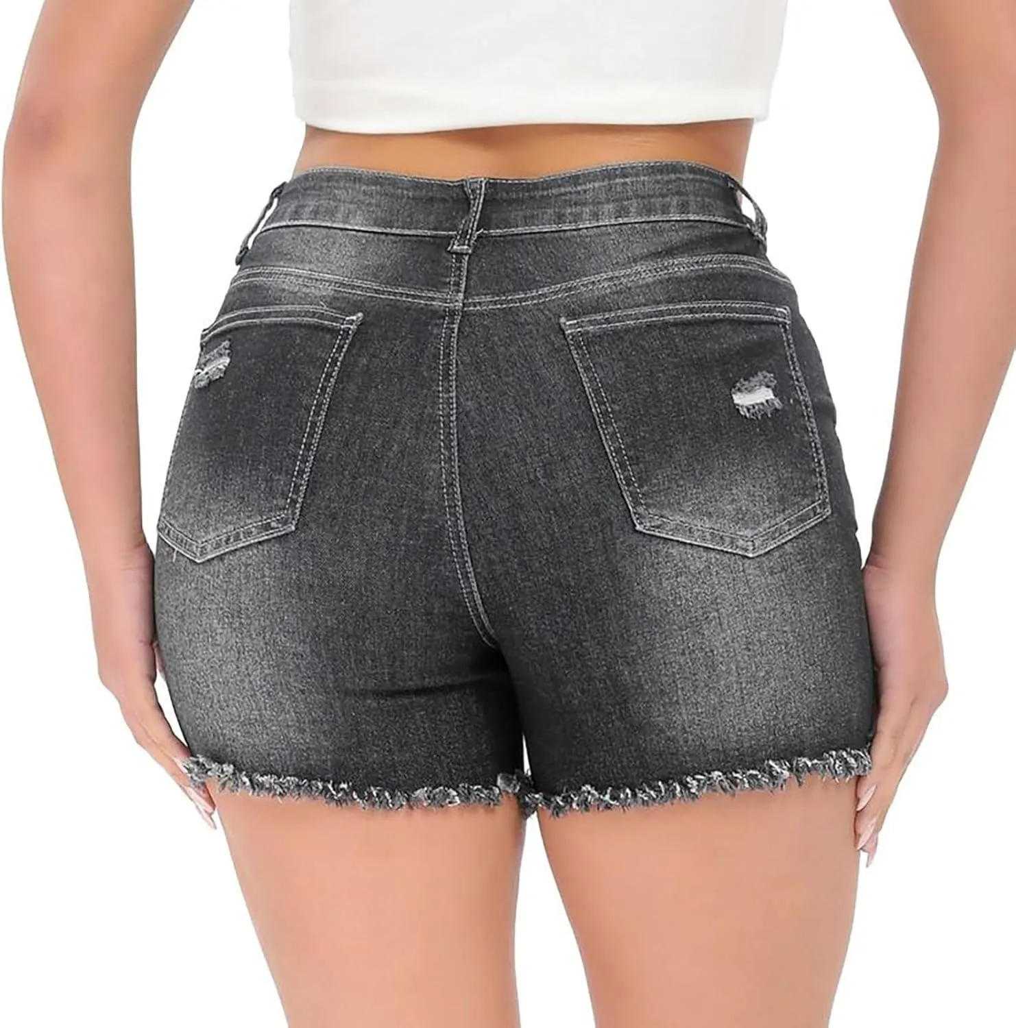 GOKKILRW Womens Ripped Jeans Shorts Summer Stretch Skinny Distressed Straight Leg Stylish High Waist Curvy Denim Shorts Sexy
