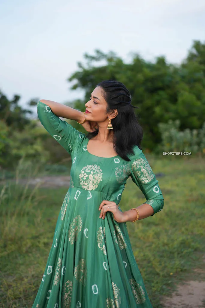 Green Jacquard Silk Maxi Dress