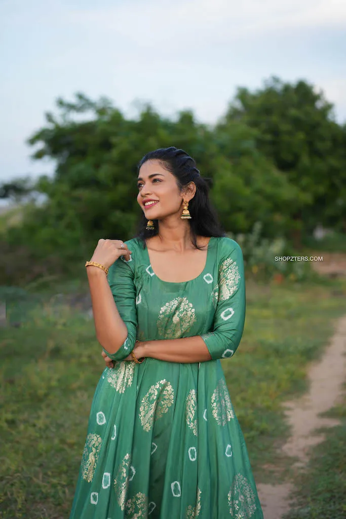 Green Jacquard Silk Maxi Dress