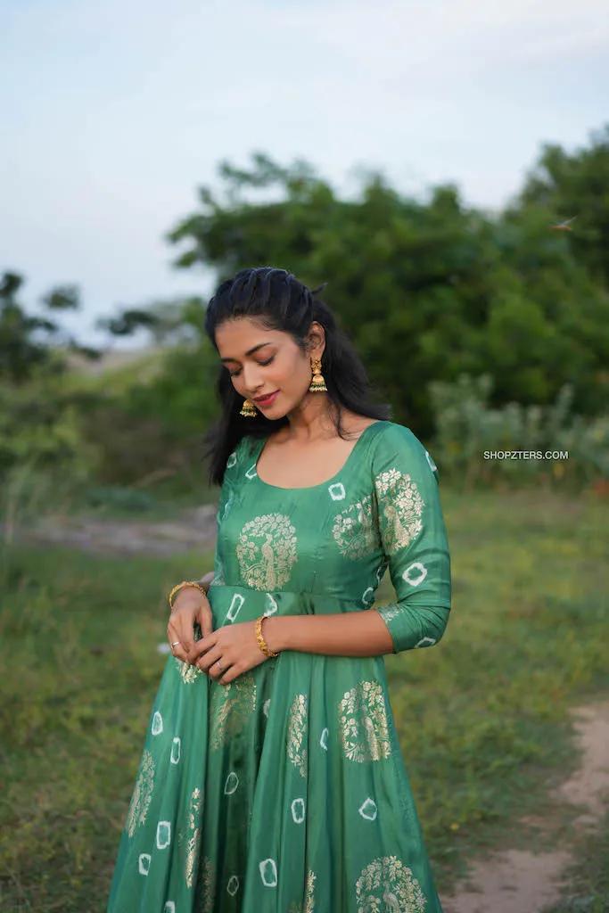 Green Jacquard Silk Maxi Dress