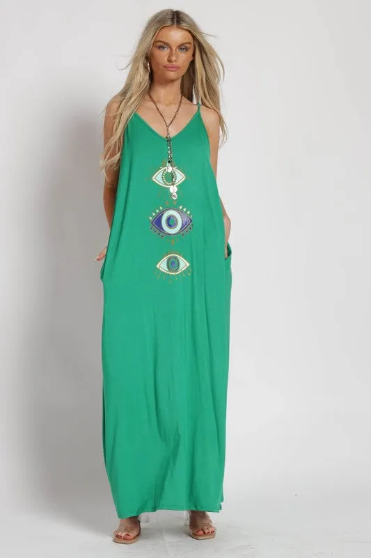 Gucci Green Evil Eyes Maxi Dress