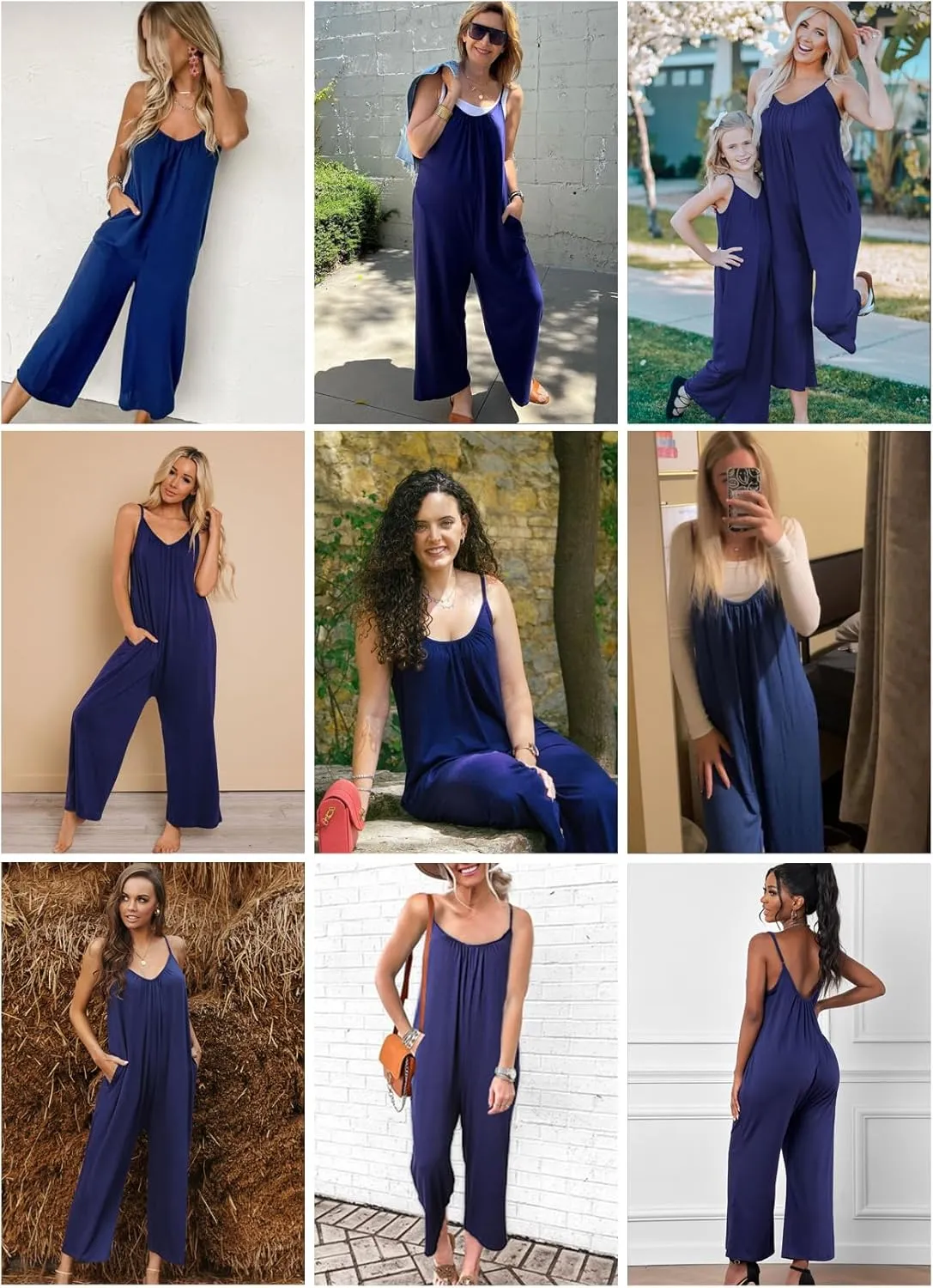 Happy Sailed Womens Casual Jumpsuits Loose Overalls Summer Sleeveless Stretchy Wide Leg Long Pants Romper with Pockets