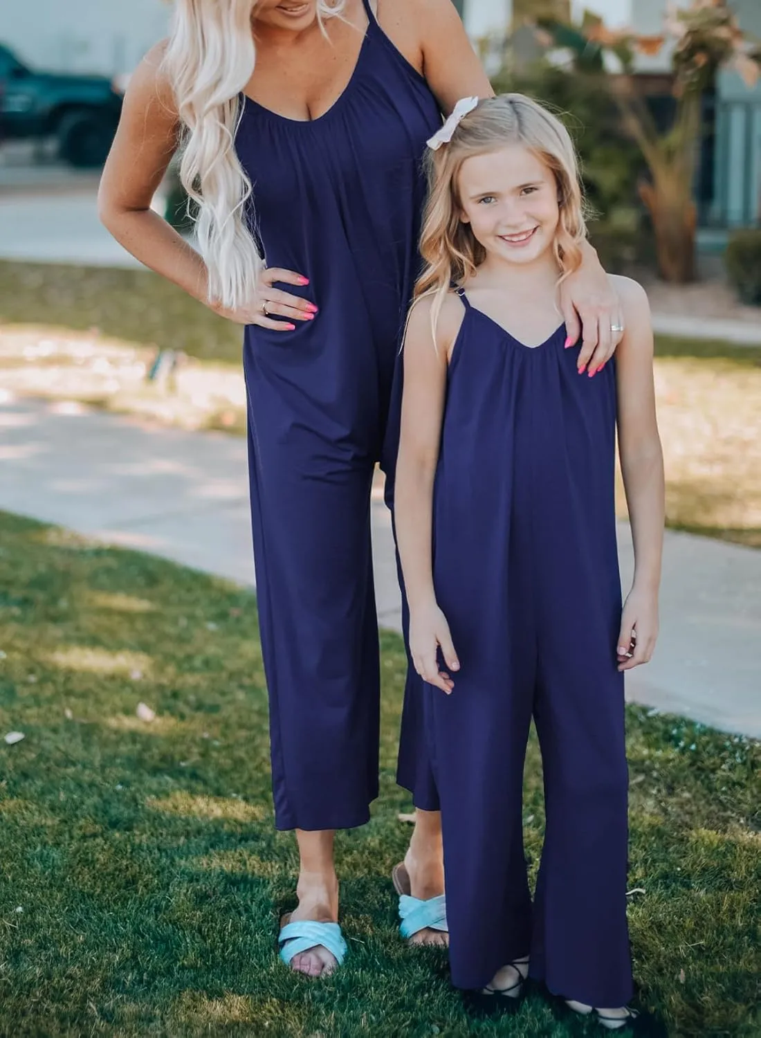 Happy Sailed Womens Casual Jumpsuits Loose Overalls Summer Sleeveless Stretchy Wide Leg Long Pants Romper with Pockets