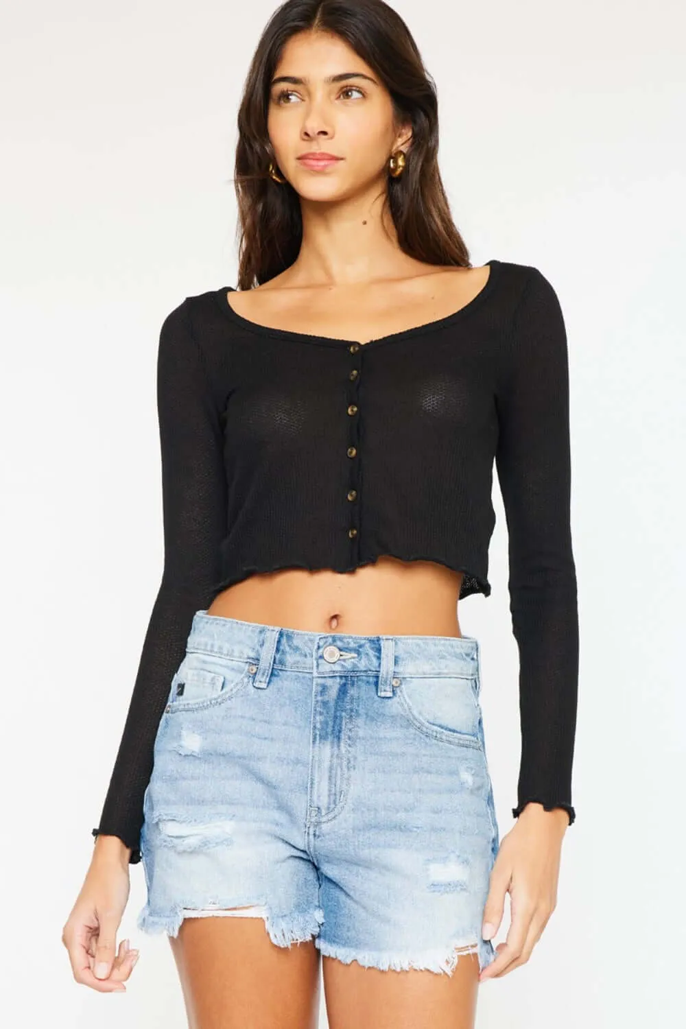 High Waist Frayed Denim Shorts