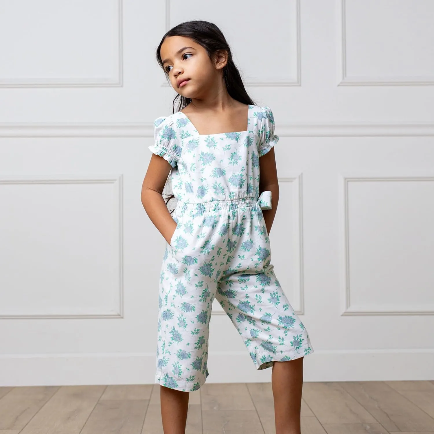 Hope & Henry Girls' Bow Front Wide Leg Jumpsuit