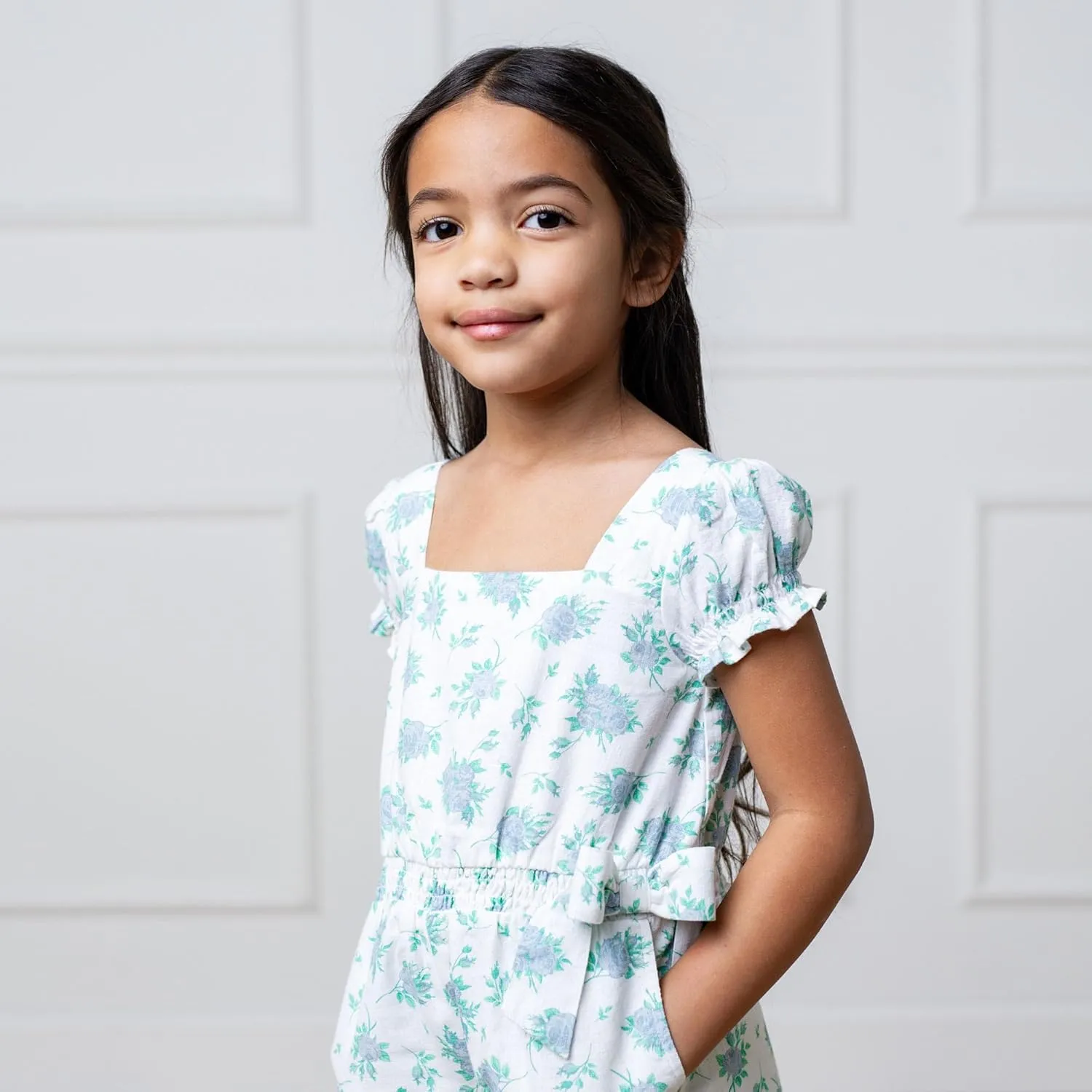 Hope & Henry Girls' Bow Front Wide Leg Jumpsuit