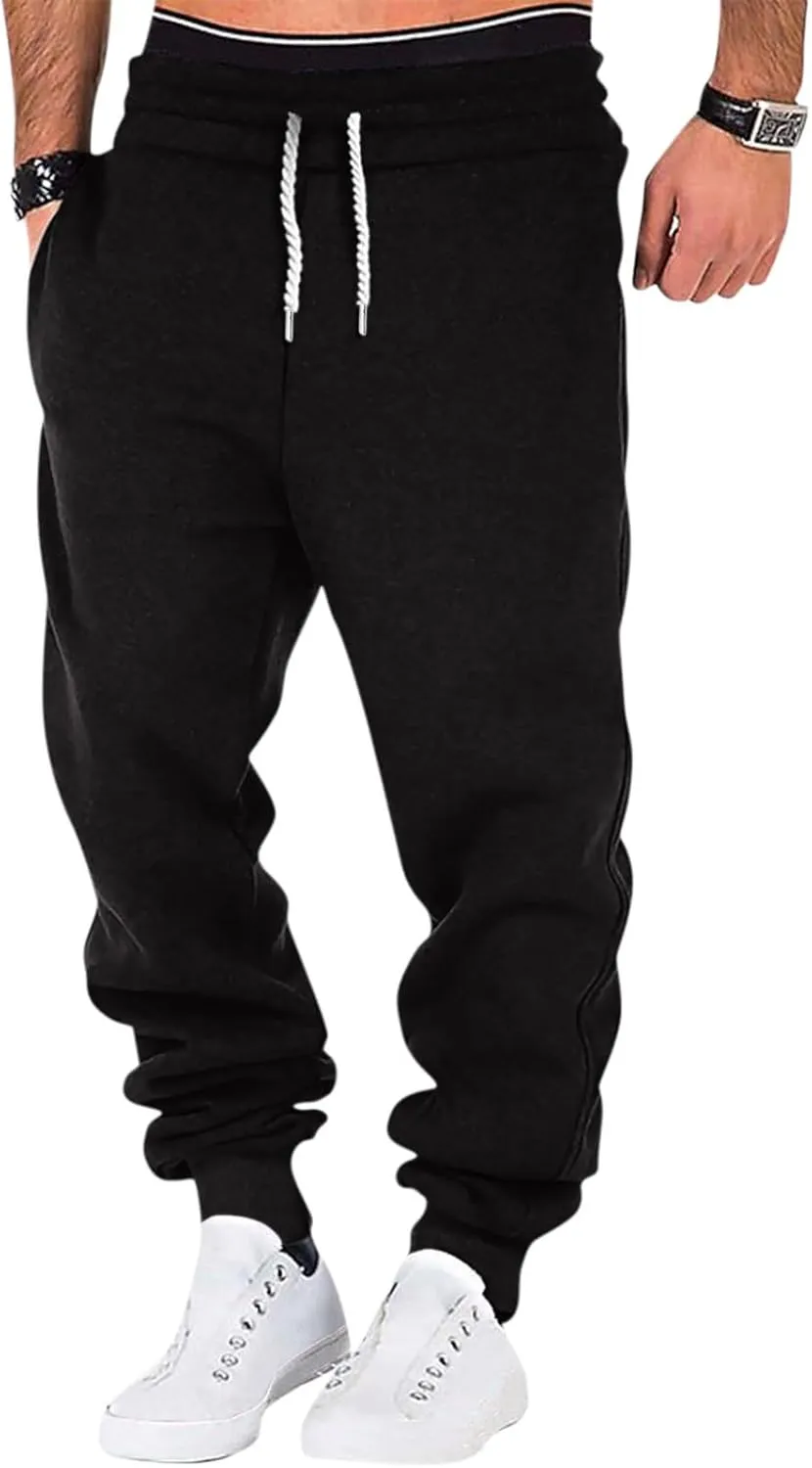 Joggers for Men Baggy Drawstring Waist Fleece Lined Sweatpants with Pockets Plus Size Casual Workout Running Pants