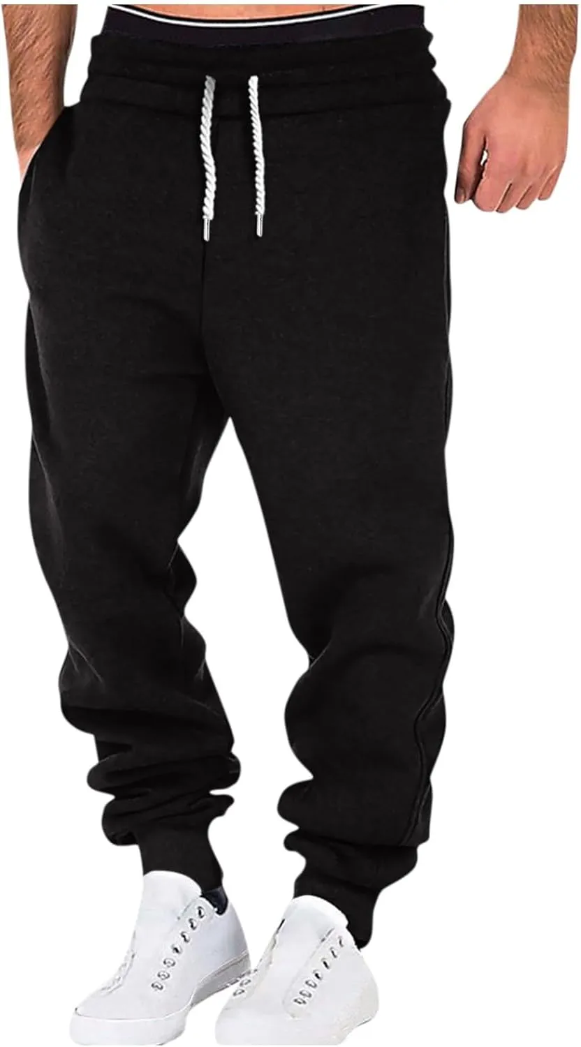 Joggers for Men Baggy Drawstring Waist Fleece Lined Sweatpants with Pockets Plus Size Casual Workout Running Pants