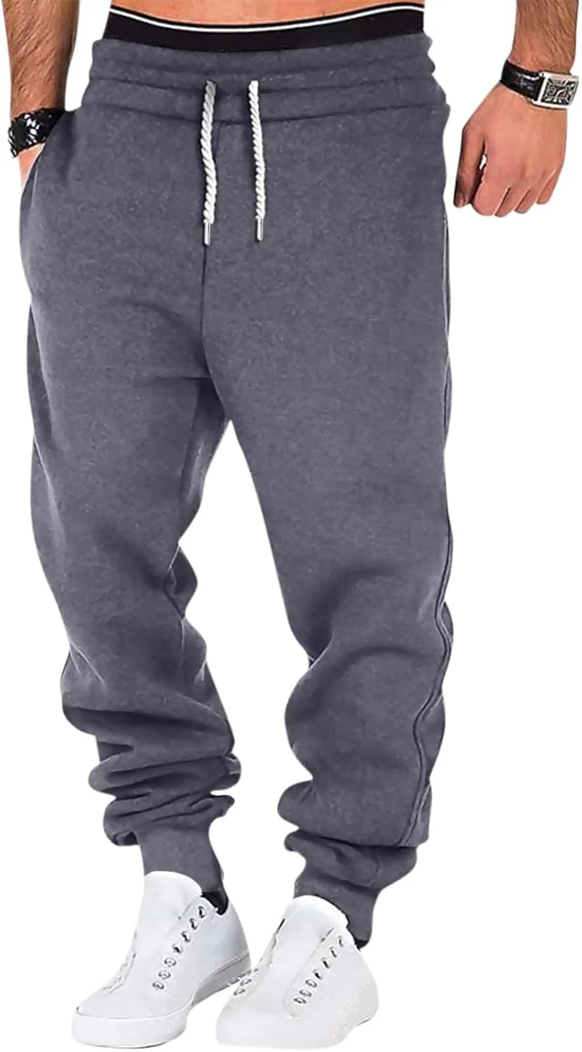 Joggers for Men Baggy Drawstring Waist Fleece Lined Sweatpants with Pockets Plus Size Casual Workout Running Pants