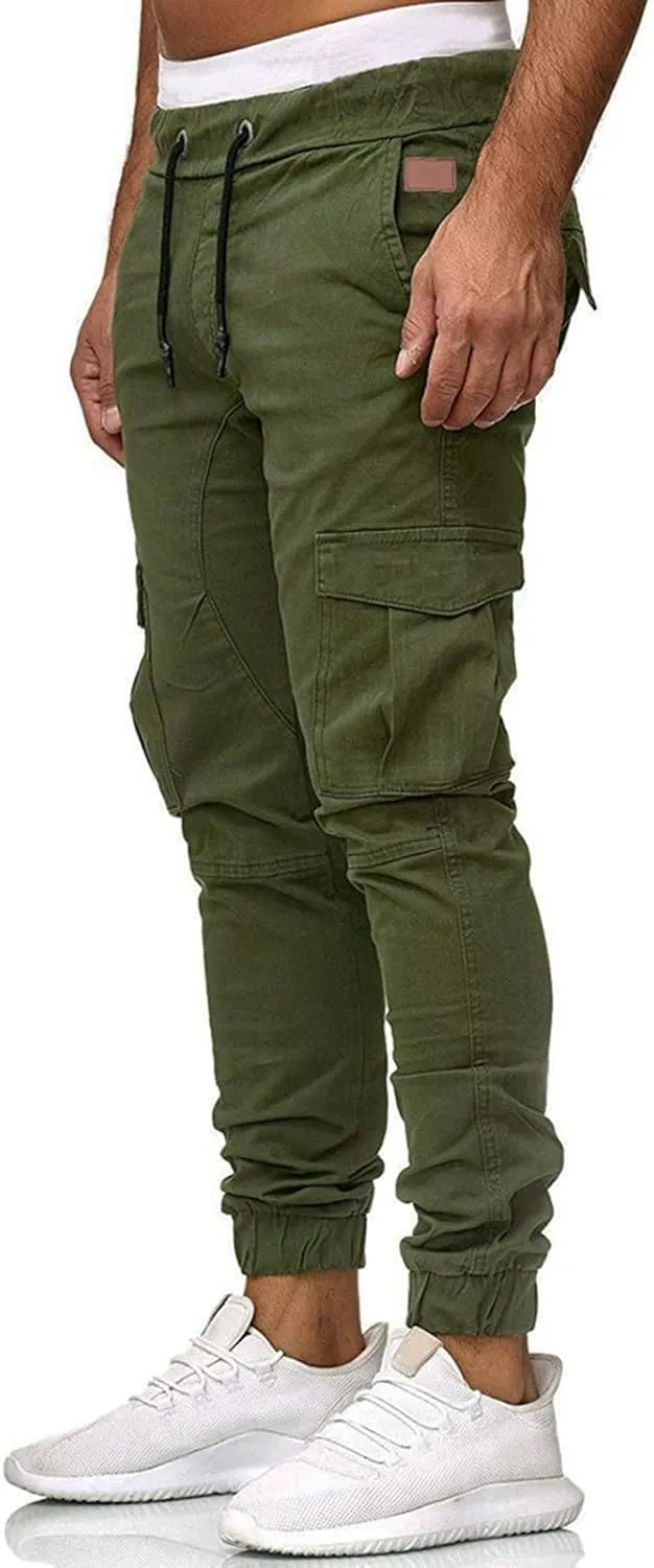 Joggers for Men Work Running Mens Casual Hip Hop Pants Solid Color Track Cuff Workout Pants with Casual Fleece