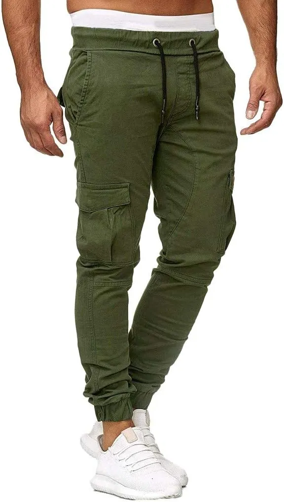 Joggers for Men Work Running Mens Casual Hip Hop Pants Solid Color Track Cuff Workout Pants with Casual Fleece