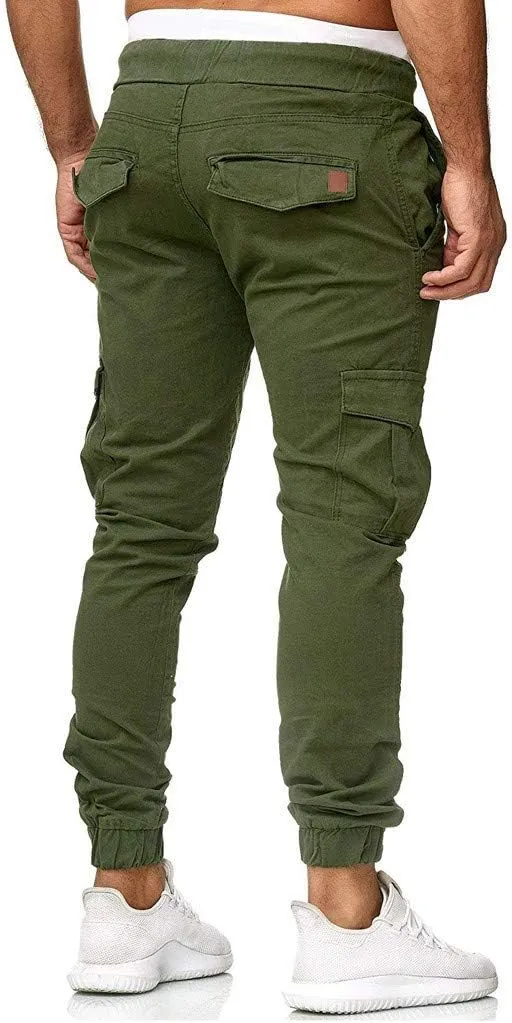 Joggers for Men Work Running Mens Casual Hip Hop Pants Solid Color Track Cuff Workout Pants with Casual Fleece