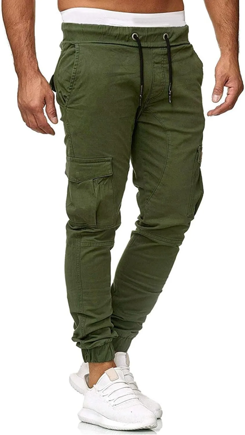 Joggers for Men Work Running Mens Casual Hip Hop Pants Solid Color Track Cuff Workout Pants with Casual Fleece