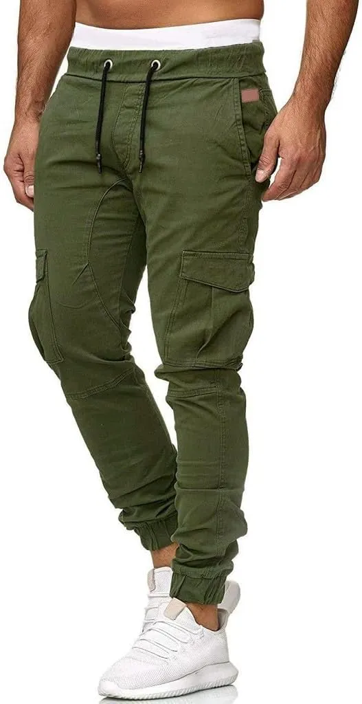 Joggers for Men Work Running Mens Casual Hip Hop Pants Solid Color Track Cuff Workout Pants with Casual Fleece