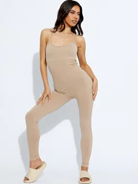 Korie Strappy Ribbed Basic Jumpsuit In Stone