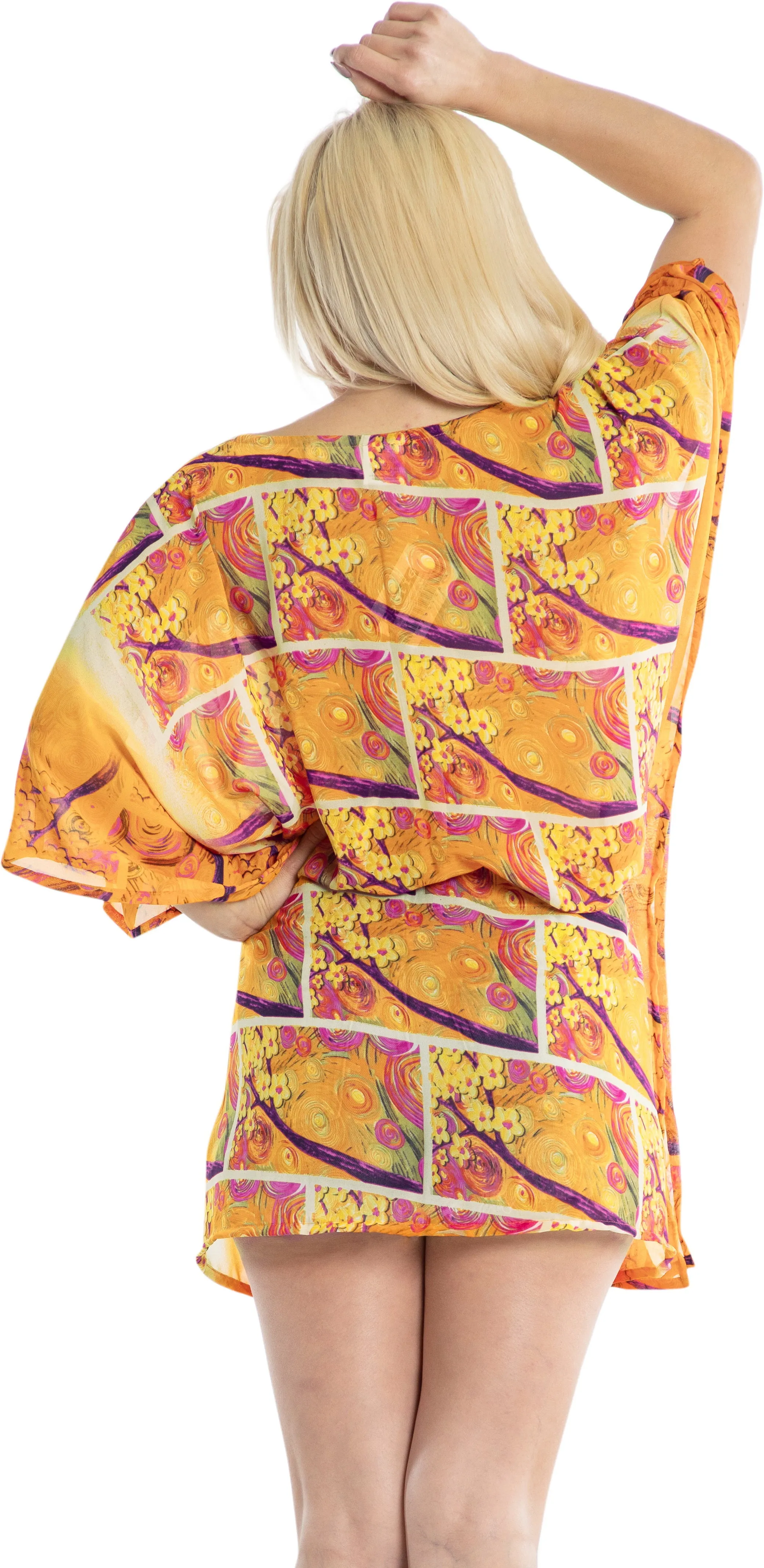 LA LEELA Beach Cover up Kimono Swimwear Swimsuit For Women Orange_Y656 OSFM 16-2